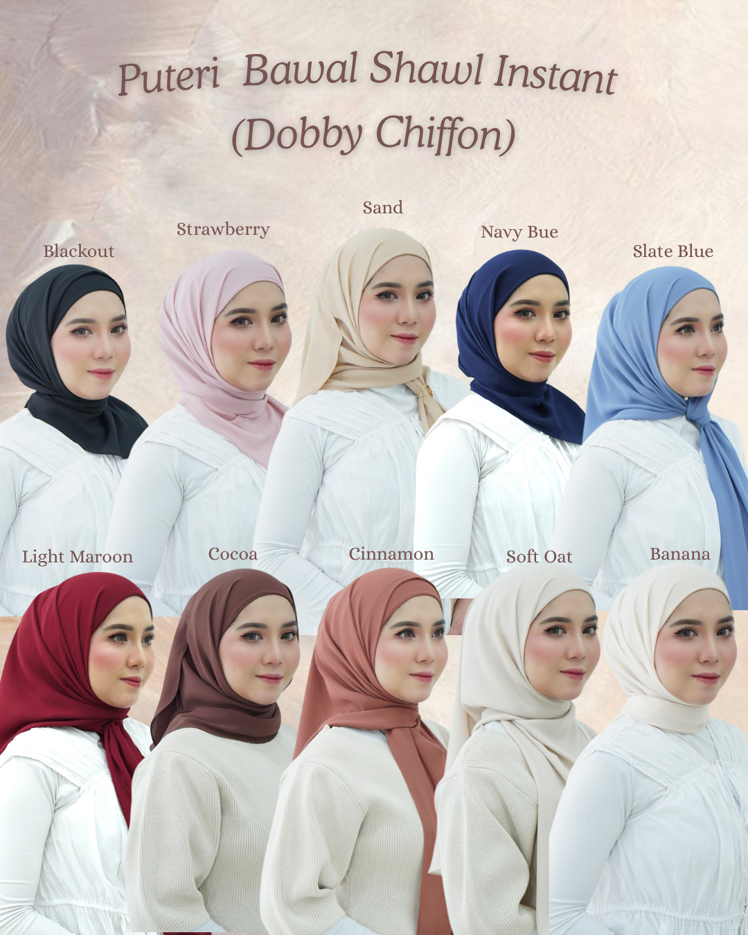 Puteri Bawal Shawl Instant Dobby Chiffon